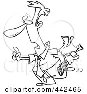 Royalty Free RF Clip Art Illustration Of A Cartoon Black And White Outline Design Of A Businessman Hailing A Taxi by toonaday