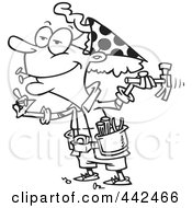 Poster, Art Print Of Cartoon Black And White Outline Design Of A Handy Granny Using A Hammer