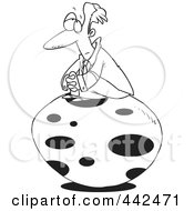 Poster, Art Print Of Cartoon Black And White Outline Design Of A Businessman Waiting For An Egg To Hatch