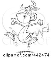 Cartoon Black And White Outline Design Of A Bull Having A Cow