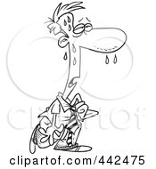 Poster, Art Print Of Cartoon Black And White Outline Design Of A Hot And Sweaty Businessman