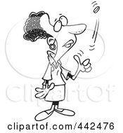Royalty Free RF Clip Art Illustration Of A Cartoon Black And White Outline Design Of A Black Woman Flipping A Coin