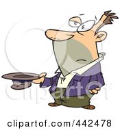 Royalty Free RF Clip Art Illustration Of A Cartoon Depressed Man Holding Out A Hat by toonaday