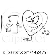 Poster, Art Print Of Cartoon Black And White Outline Design Of A Heart Holding An I Love You Sign