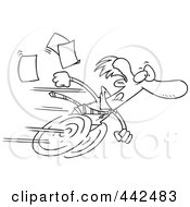 Poster, Art Print Of Cartoon Black And White Outline Design Of A Fast Businessman On Wheels