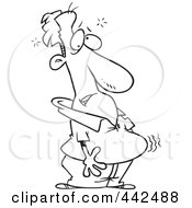 Royalty Free RF Clip Art Illustration Of A Cartoon Black And White Outline Design Of A Man With Heart Burn by toonaday