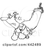 Royalty Free RF Clip Art Illustration Of A Cartoon Black And White Outline Design Of A Man Being Knocked Out By A Punching Bag