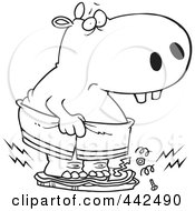 Poster, Art Print Of Cartoon Black And White Outline Design Of A Heavy Hippo Crushing A Scale