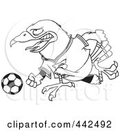 Poster, Art Print Of Cartoon Black And White Outline Design Of A Soccer Hawk