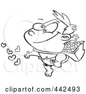 Poster, Art Print Of Cartoon Black And White Outline Design Of A Cute Baby Tossing Hearts