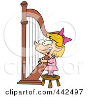 Cartoon Girl Playing A Harp
