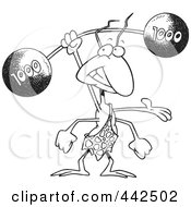 Royalty Free RF Clip Art Illustration Of A Cartoon Black And White Outline Design Of A Strong Ant Lifting A Barbell by toonaday