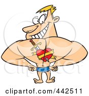 Royalty Free RF Clip Art Illustration Of A Cartoon Strong Man Showing Off The Heart Tattoo On His Back by toonaday