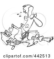 Royalty Free RF Clip Art Illustration Of A Cartoon Black And White Outline Design Of A Hasty Businessman Running by toonaday