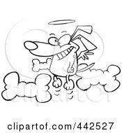 Poster, Art Print Of Cartoon Black And White Outline Design Of An Angel Dog In Heaven