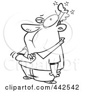 Royalty Free RF Clip Art Illustration Of A Cartoon Black And White Outline Design Of A Man Experiencing Heart Burn