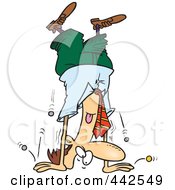 Cartoon Coins Falling Out Of A Businessmans Pocket As Hes Doing A Hand Stand