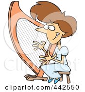 Cartoon Woman Playing A Harp