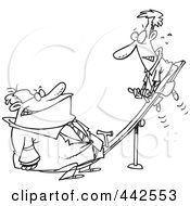 Cartoon Black And White Outline Design Of A Heavyweight Businessman On A See Saw