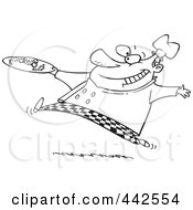 Poster, Art Print Of Cartoon Black And White Outline Design Of A Chef Serving Haute Cuisine