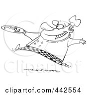 Royalty Free RF Clip Art Illustration Of A Cartoon Black And White Outline Design Of A Chef Serving Haute Cuisine