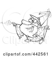 Royalty Free RF Clip Art Illustration Of A Cartoon Black And White Outline Design Of A Wizard Using Magic by toonaday