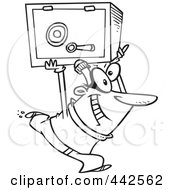 Royalty Free RF Clip Art Illustration Of A Cartoon Black And White Outline Design Of A Robber Heisting A Safe