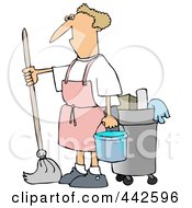 Poster, Art Print Of Man Mopping In A Pink Apron