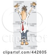 Royalty Free RF Clip Art Illustration Of A Business Man Chained Against A Stone Wall