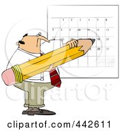 Poster, Art Print Of Businessman Using A Huge Pencil To Write On His Calendar