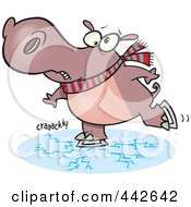 Cartoon Hippo Skating On Cracking Ice