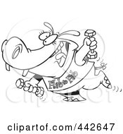 Royalty Free RF Clip Art Illustration Of A Cartoon Black And White Outline Design Of A Flab To Fab Fitness Hippo