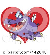 Poster, Art Print Of Cartoon Cupid Hippo Over A Heart