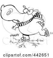 Poster, Art Print Of Cartoon Black And White Outline Design Of A Hippo Skating On Cracking Ice