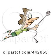 Royalty Free RF Clip Art Illustration Of A Cartoon Woman Swinging On A High Speed Internet Computer Mouse by toonaday
