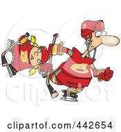 Royalty Free RF Clip Art Illustration Of A Cartoon Father And Daughter Playing Hockey by toonaday