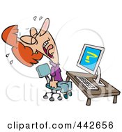 Cartoon Helpless Woman Crying Over Computer Problems