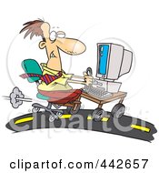 Poster, Art Print Of Cartoon Businessman Using A Computer On A Highway