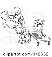 Poster, Art Print Of Cartoon Black And White Outline Design Of A Helpless Woman Crying Over Computer Problems