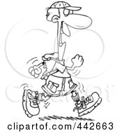Royalty Free RF Clip Art Illustration Of A Cartoon Black And White Outline Design Of A Happy Male Hiker