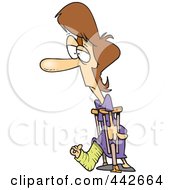 Cartoon Woman With A Cast And Crutches