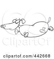 Poster, Art Print Of Cartoon Black And White Outline Design Of An Obese Wiener Dog