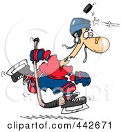 Royalty Free RF Clip Art Illustration Of A Cartoon Puck Hitting A Hockey Player by toonaday
