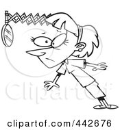 Royalty Free RF Clip Art Illustration Of A Cartoon Black And White Outline Design Of A Businesswoman Looking Back In Hind Sight