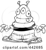 Royalty Free RF Clip Art Illustration Of A Cartoon Black And White Outline Design Of A Hip Hop Alien by toonaday