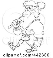 Royalty Free RF Clip Art Illustration Of A Cartoon Black And White Outline Design Of Hercules Carrying A Club by toonaday