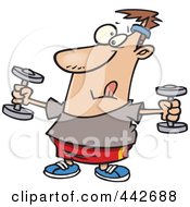 Poster, Art Print Of Cartoon Man Exercising With Dumbbells