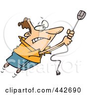 Poster, Art Print Of Cartoon Man Swinging On A High Speed Internet Computer Mouse