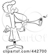 Poster, Art Print Of Cartoon Black And White Outline Design Of Herald The Angel Blowing A Horn