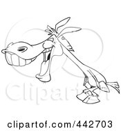 Royalty Free RF Clip Art Illustration Of A Cartoon Black And White Outline Design Of A Donkey Laughing by toonaday